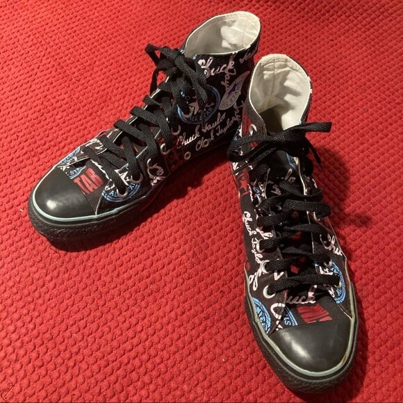 CONVERSE ALL STAR Sz 6.5 Repeated Logo High Top Lace up Sneakers - Picture 1 of 10